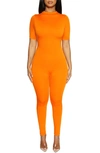 Naked Wardrobe Sweet T Funnel Neck Jumpsuit In Deep Orange