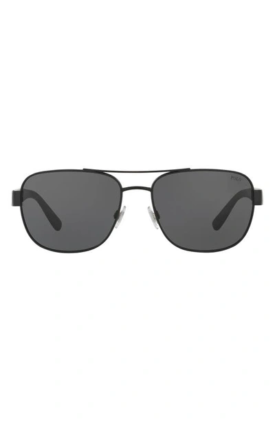 Polo Ralph Lauren 60mm Aviator Sunglasses In Matte Black