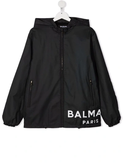 Balmain Teen Logo-print Lightweight Jacket In Black