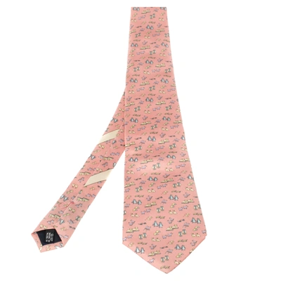 Pre-owned Ferragamo Pink Animal Print Silk Tie