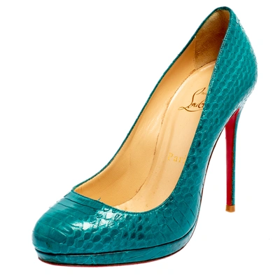 Pre-owned Christian Louboutin Torquoise Blue Python New Simple Pumps Size 37