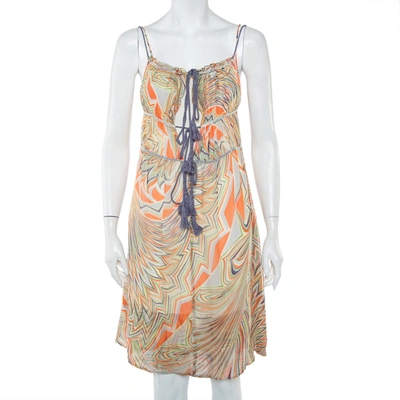 Pre-owned M Missoni Multicolor Printed Silk Sleeveless Tie Detail Midi Dress S