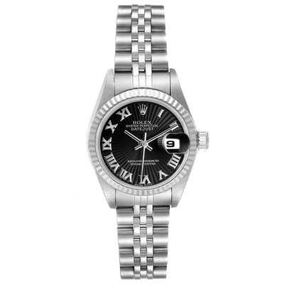 Pre-owned Rolex Datejust 26 Steel White Gold Black Sunbeam Dial Ladies Watch 79174 In Not Applicable