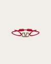 Valentino Crystal V Logo Slim Adjustable Bracelet In Rouge Pur