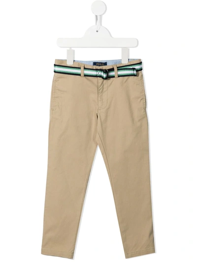 Polo Ralph Lauren Kids' Straight-leg Belted Chinos In Brown