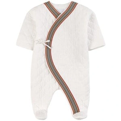 Burberry Icon Stripe Quilted Footed Baby Body White