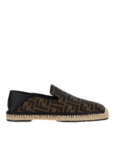 Fendi Ff Logo Print Espadrilles In Black