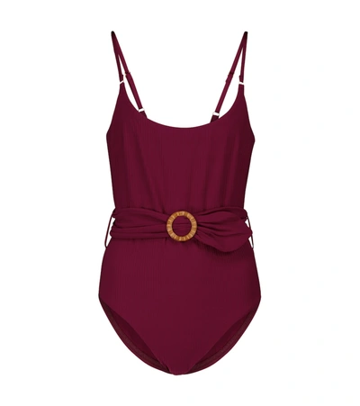 Zimmermann Mae Burgundy Belted Swimsuit In Red