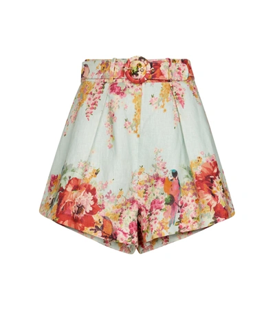 Zimmermann Belted Floral-print Shorts In White