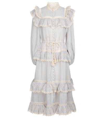 Zimmermann Aliane Belted Striped Voile Midi Dress In Nude