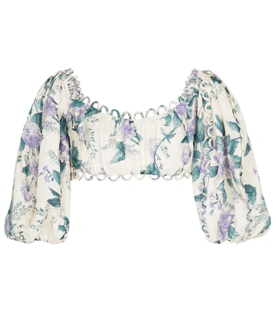 Zimmermann Cassia Floral Linen Crop Top In White