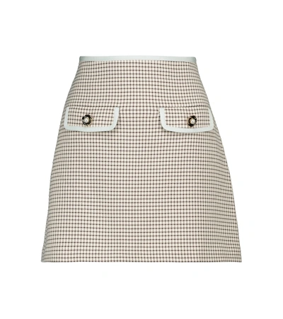 Self-portrait Faux-pearl Button Checked-twill Mini Skirt In Multi-colour