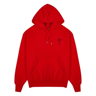 Ami Alexandre Mattiussi Logo Boxy Cotton Jersey Hoodie In Red