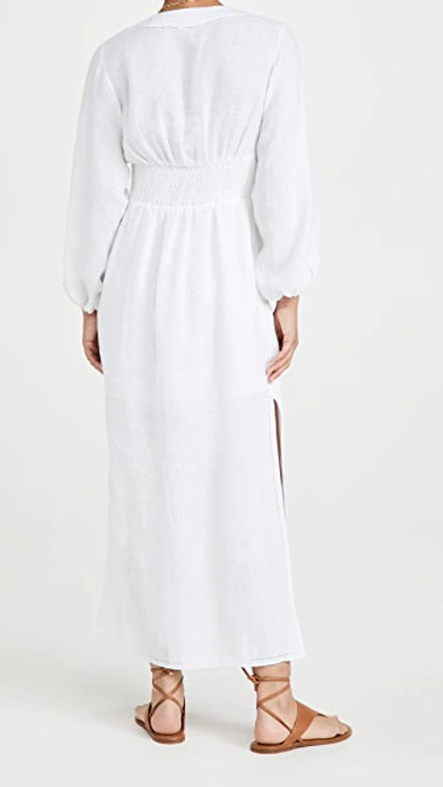 Rebecca Taylor Long Sleeve Smocked Waist Linen & Crochet Dress In Waxflower