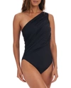 La Blanca Island Goddess Shirred One-shoulder One-piece Swimsuit In Black