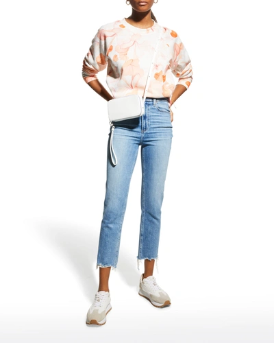 Paige Cindy Cropped Straight Jeans With Shredded Hem In Nocolor