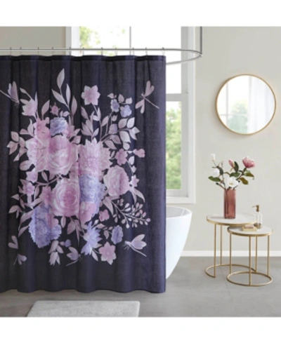 Decor Studio Melissa Cotton Textured Floral-print 72" X 72" Shower Curtain Bedding In Black