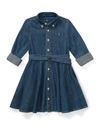 Polo Ralph Lauren Girl's Belted Fit-and-flare Denim Shirtdress In Indigo