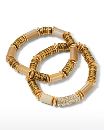 Akola Priya Gold-tone Set Of 2 Beaded Stretch Bracelets In Caramel