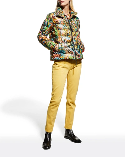 Etro Flower Power Print Puffer Jacket In Navy