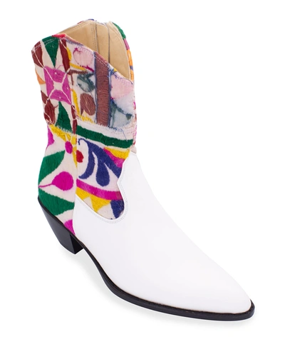 Momo New York Embroidered Patchwork Short Western Booties In White