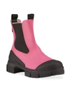 Ganni Two-tone Recycled Rubber Ankle Boots In Shocking Pink