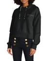 Balmain Flocked Logo Cropped Hoodie In Black/white