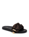 Fendi Black Brown Ff Vertigo Satin Slides In Tabacco Nero