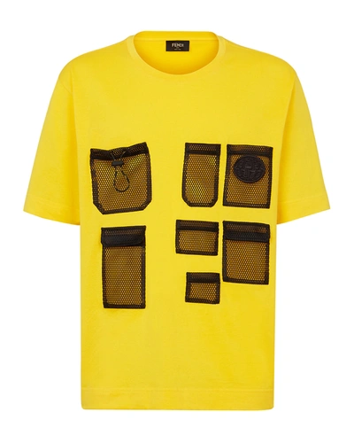 Fendi Tech Mesh Pockets Oversize T-shirt In Gold