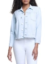 L Agence Janelle Cropped Frayed Stretch-denim Jacket In Bleach Down