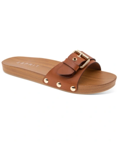 Esprit Winny Wooden Clog Slides Women's Shoes In Cognac