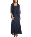 R & M Richards Women's Beaded Dress & Flyaway Jacket In Navy Blue