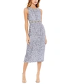 Mac Duggal Jewel-neck Sequin Midi Sheath Dress In Steel/silver