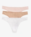 On Gossamer Cabana Cotton Blend Stretch Hip Bikinis, Set Of 3 In Blush, White, Champagne