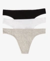 On Gossamer Women's Cabana Cotton Low Rise Hip G Thong 3-pack In Black, White, Gray