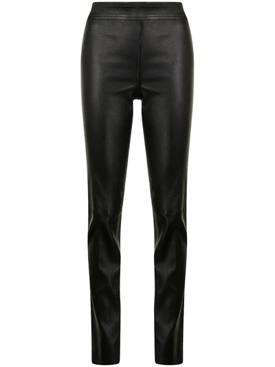 Helmut Lang Slit-cuff Leather Trousers In Schwarz