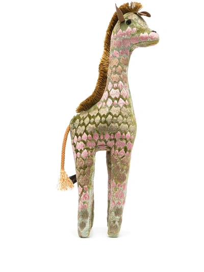Anke Drechsel Kids' Embroidered Velvet Giraffe In Grün