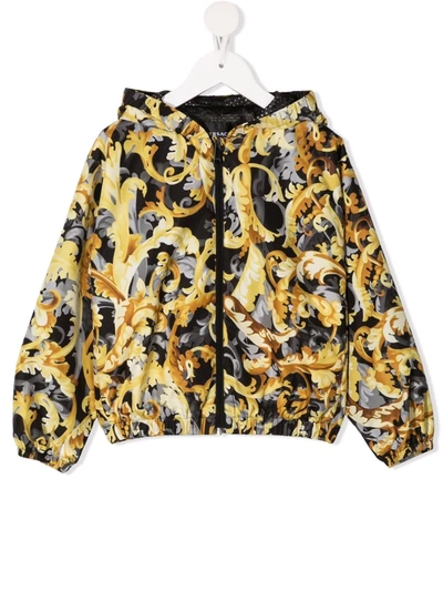 Versace Babies' Baroque-print Hooded Bomber Jacket In Black