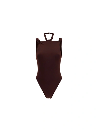 Attico Brown Knotted One-piece Swimsuit In Brown