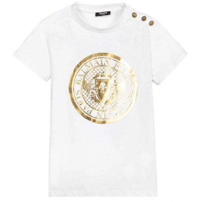 Balmain Kids' White Cotton T-shirt In Bianco