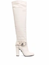 Philipp Plein Buckle-detail Knee-high Boots In Beige