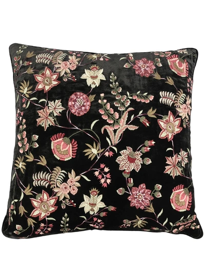 Anke Drechsel Hand-embroidered Velvet Cushion In Schwarz