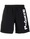 Alexander Mcqueen Logo Print Swim Shorts In Black