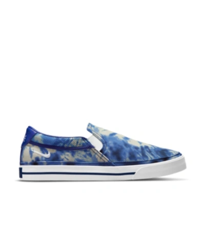 Nike Men's Court Legacy Print Slip-on Casual Sneakers From Finish Line In Multi-color/white/deep Royal Blue