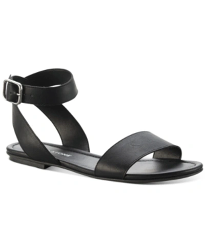 Sun + Stone Miiah Womens Faux Leather Ankle Buckle Flat Sandals In Black