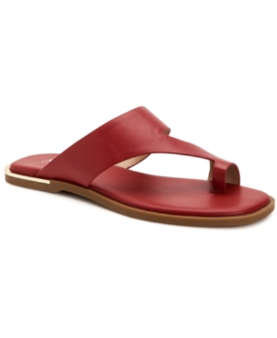 Alfani Women's Freddee Toe-ring Flat Sandals, Created For Macy's Women's Shoes In Red Leather