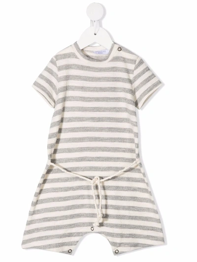 Opililai Babies' Striped Cotton Romper In Grey