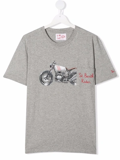 Mc2 Saint Barth Teen Motorcycle Print T-shirt In 灰色