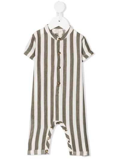 Opililai Babies' Striped Cotton Romper In Green