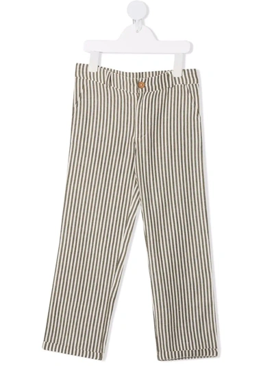 Opililai Kids' Striped Straight-leg Trousers In Green